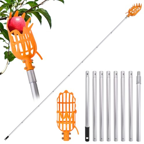 Cueille Fruit Telescopique, 3,2 m Cueille Pomme avec Tige Télescopique en Aluminium et Panier