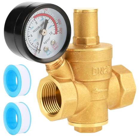SUNOYA Reducteur De Pression DN20 3/4 Pouce avec Manometre Pression Eau, Fabriqué Laiton De Haute Dureté, Reducteur De Pression Eau, Réducteur De Pression d'eau pour Soupape De Surpression d'eau