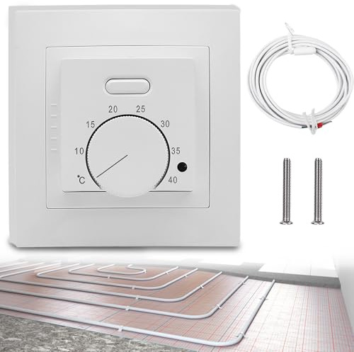 Manuell Raumthermostat Fußbodenheizung Standard Elektrisch Regler mit Fühler, 230V 16A Analoger Raumtemperaturregler Unterputz, Mechanisch Thermostat Fußbodenheizung Weiß