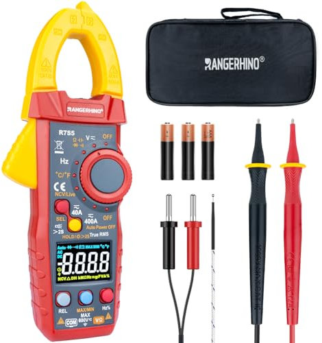 RANGERHINO Digitales Stromzange, 4000 Zähl Zangenamperemeter für AC/DC Strom/Spannung Widerstand Kapazität Frequenz Temperatur Durchgang Diode berührungslose Spannungserkennung