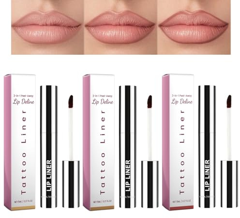 Peel Off Lipliner-set, 3 färger matt läpliner färg, långvarig avtagbar läppstift läppkonturpenna, läpptatuering med högpigmenterad färg, läppglans vattentät för kvinnor, fylliga läppar