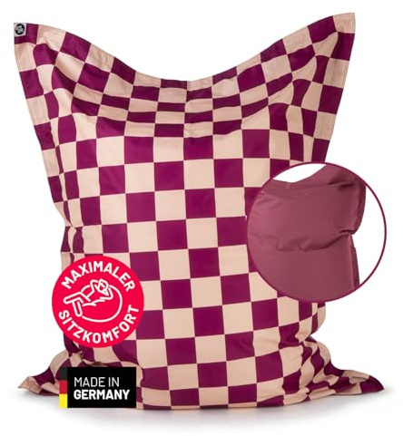 Lumaland Pouf XXL à carreaux pour adultes et enfants - Bean Bag avec motif à carreaux - Pour l'extérieur et l'intérieur - 380 l - Avec rembourrage et perles EPS - Imperméable et lavable - 140 x 180 cm