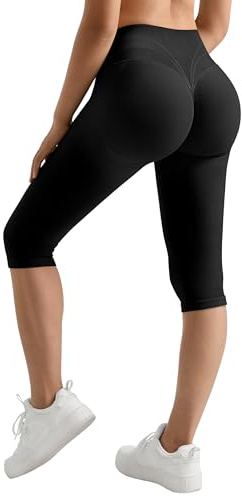 MOOSLOVER Women Hidden Scrunch Butt Lifting Capri Leggings High Waisted Seamless Compression Tummy Control Yoga Pants(M,Black)