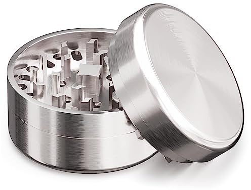 Grinder Premium - Macinino per erbe aromatiche in acciaio inox, 3 pezzi, con meccanismo affilato, diametro 62 mm, custodia protettiva inclusa