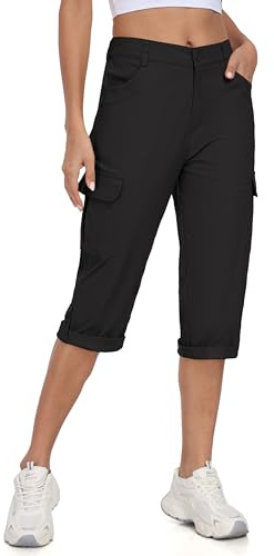 MoFiz Capri Cargo Pantalon Algodon Mujer Verano Pantalones Senderismo Bermudas Trekking Pants Negro XXL