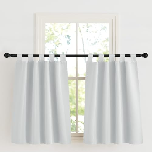 KGORGE Rideaux Court Thermiques Occultant Isolation à Froid/Chaleur pour Placard Chambre Fenêtre Cuisine, Rideau Brise-Bise Opaque Anti UV avec Pattes, L90xH125cm, Gris Blanc, 2 Panneaux