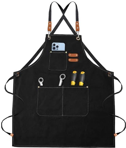 ZMDMAH Tabliers de Cuisine 68x76cm Réglable Tablier Barbecue avec 3 Poches Tablier pour Hommes Femmes Tablier Sangles Croisées Tabliers pour Barbecue Restaurant Jardin Barbecue Café
