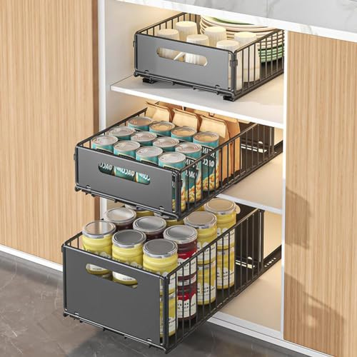 Lot de 2 étagères de rangement télescopiques extensibles pour armoires de cuisine - Sans perçage ni clouage - Noir - 37,5 x 24,5 x 10 cm