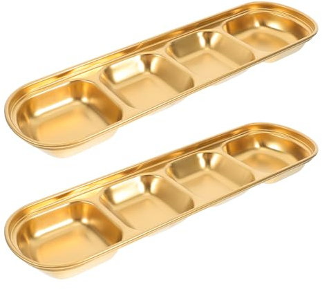 Yardenfun 2 piezas Plato de Salsas Inoxidable Dividido Compartimentos Bandeja de Salsas para Restaurantes y Uso Doméstico para Barbacoa y Fondue