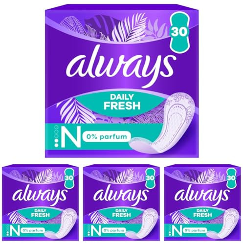 Always Daily Fresh Protège-Slips Normal 30 Unités, 0% de parfum, Pour ne sentir rien d’autre que fraîcheur et protection (Lot de 4)