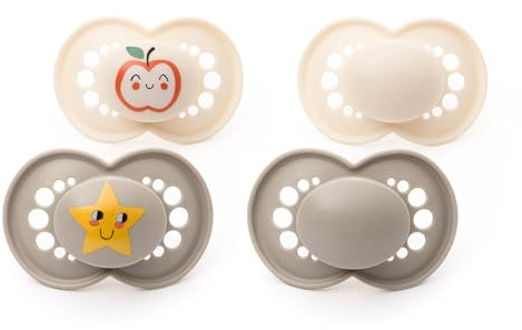 MAM Original Dummies, 18-36M, 4 Pack, Orthodontic Design, Grey/Linen | SkinSoft Silicone Teat, Sustainable Materials, Baby Accessories (Designs Vary)