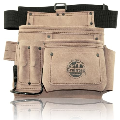 Graintex 5 Pocket Suede Leather Tool Belt/Bag, Multipurpose Leather Tool Belt for Women and Men, Ideal for Construction, Electrician, Handymen, Carpenter, Gardening Pouch & DIY Projects