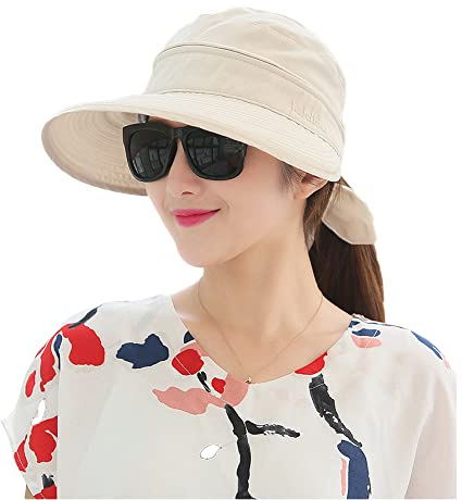 Cappello da sole da donna UPF 50+ Protezione UV Cappello da spiaggia largo a tesa larga Sunbonnet con visiera rimovibile Berretto da sole estivo Berretto per la vacanza di viaggio Camping (bianco)
