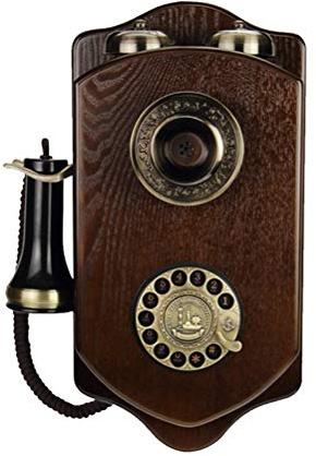 WYH Gammal väggmonterad telefon retro vintage stilar sladd telefon fast telefon antik för hemsalong gjord av trä vintage telefon retro telefon med roterande urtavla