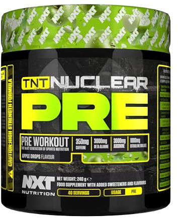 NXT Nutrition TNT Nuclear PRE Pre-Workout Supplement, 240g, with Caffeine, Beta Alanine and Arginine (Apple Drops)