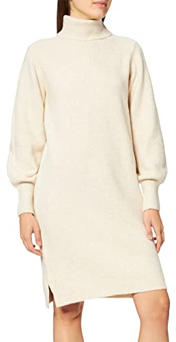 Pieces Pcskyla LS Vestido de Punto de Lana con Cuello Enrollado BC, Abedul, XS para Mujer