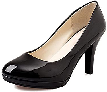 Runxingfu Femmes Cuir Verni Talon Haut Bout Rond Escarpins Smart Bureau Chaussures de Travail Fête Prommariage Occasion Talons Mode Chaussures de Cour 8CM (Taille Trop Petite)