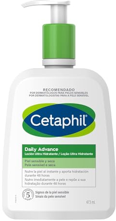 Cetaphil Daily Advance Loción ultra hidratante 473ml, para pieles sensibles y secas, con 9 ingredientes hidratantes, sin perfume