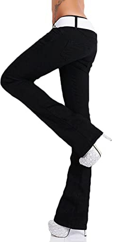 Jean Bootcut pour femme - Pantalon évasé - Denim stretch - Taille XS à XL, Wt369-noir, XS