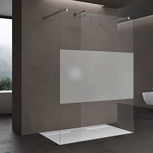 doporro Box Doccia Walk-In 140x200cm, Parete Doccia Anticalcare in Vetro Parzialmente Smerigliato 8mm con Bracci Sostegni Telescopici in Acciaio MMBR3
