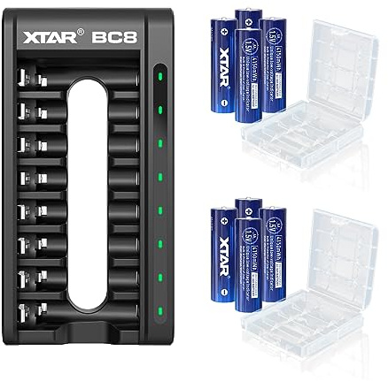 XTAR 4150mWh1,5V AA wiederaufladbare AA Batterien (8Pack-4150mWh AA + BC8 Ladegerät)