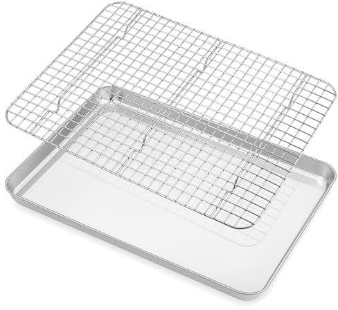 Backblech mit Abkühlgitter, Onader Edelstahl Groß Backform Rechteckig Ofenblech mit Kuchengitter Set, 40,5x30,5x2,5cm, Spülmaschinenfest & Langlebig