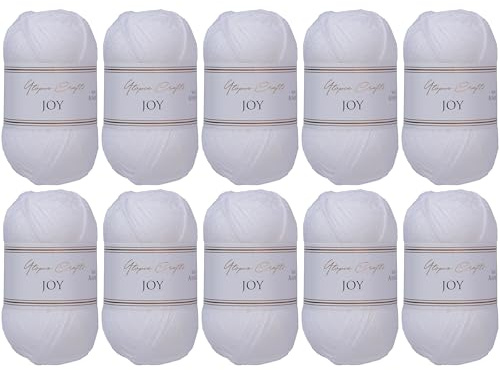 Utopia Crafts JOY Uni Strick- und Häkelgarn, Weich, Pflegeleicht, 100% Polyacryl, 10x 50 g Knäuel, 150m (Weiß)