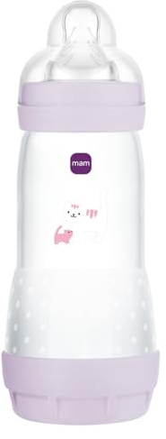 MAM - Easy Start Anti-Colic Flaska 4+ månader snabbt flöde (320 ml) lila - Flaska för att minska kolik och barnets obehag - amningsvänlig babyflaska