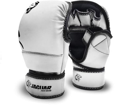 Jaguar PRO Series - MMA Sparring Shooter Gloves for Boxing MMA Muay Thai - Training & Bag Work (White, S/M)