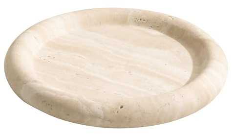 Navaris Vassoio Decorativo - Organizer Cassetti Bagno - Svuota Tasche Ingresso in Travertino - Portaoggetti Rotondo Moderno - Porta Profumi e Accessori da Camera - 20 x 20 cm Beige