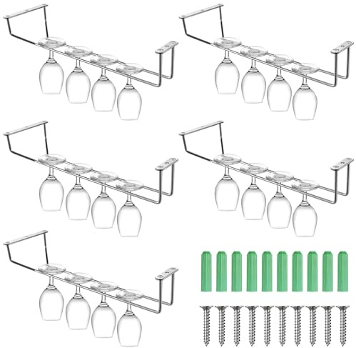 Lemecima Soporte para copas de vino de acero inoxidable para copas de vino, 4 unidades, estante colgante de 14 pulgadas para bar y armario de cocina