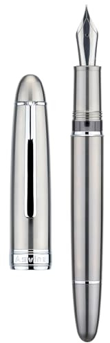 Asvine Jowo - Penna stilografica J16 in titanio massiccio, pennino fine, riempimento a stantuffo, design con finestra di inchiostro, chiave inglese e astuccio