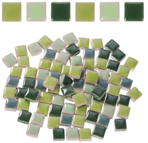 sourcing map 205pcs Ceramic Mosaic Tiles, Bulk Stained Square Glazed Porcelain Pieces Kit for DIY Crafts, Handmade Art Craft Projects for Home Decor(200g, Mixed Green)