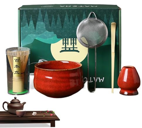 Set di 5 fruste e ciotola per Matcha, set di 5 ciotole e fruste, kit per principianti, set di frusta e scodella per famiglia, amici, casa, Natale