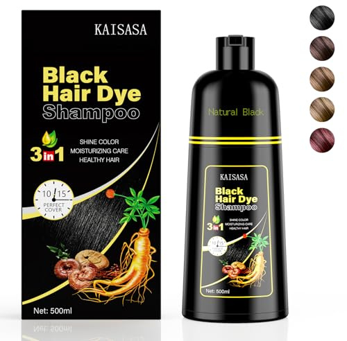KAISASA Schwarzes Haarfärbe-Shampoo, 3-in-1, Haarfarb-Shampoo für Damen und Herren, natürliche schwarze Haarfarbe zum Abdecken von grauem Haar (Black)