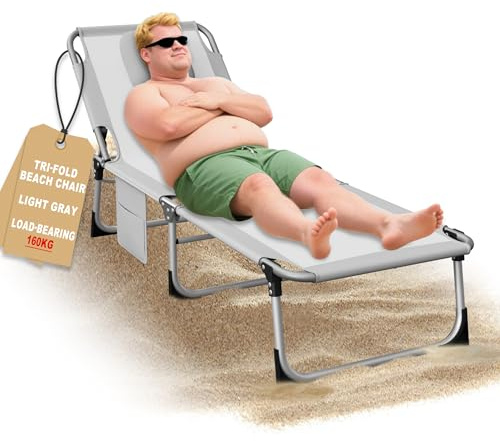 AufuN Tumbona plegable con apertura facial, tumbona de playa con almohada, asas de transporte y bolsillo lateral, superficie ajustable en 3 posiciones, tumbona de jardín para jardín, terraza