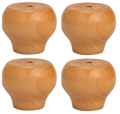 Replacement Furniture Legs Wooden Solid Wood Sofa Legs Set of 4 Wood Cabinets with Rubber Protection Pad & Screws (4cm Clear lacquer)