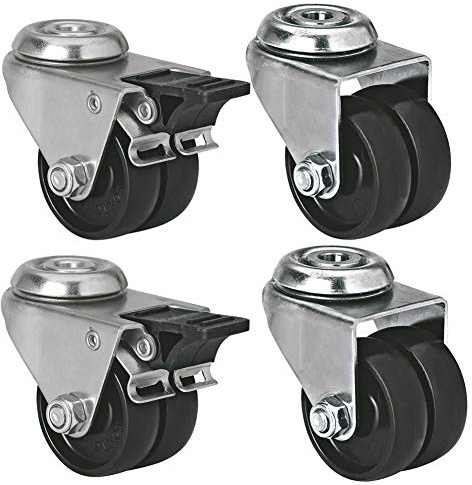 roulettes pivotantes universelles pour Meubles, 50 mm, 2 Pouces, Trou de Boulon M10, Double Nylon, Robustes, 300 kg, pivotantes et silencieuses, pour Chariot, Table, Chaise, étagère, 4 pièces