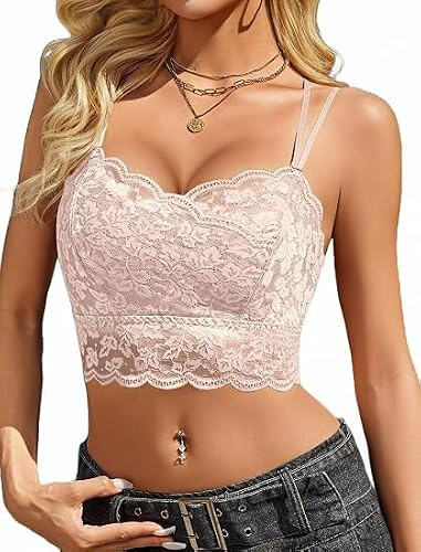 Avidlove Camisola de Encaje para Mujer Top Corto Sexy con Tirantes Finos Bralette Camisola con Cuello en V sin Mangas