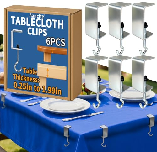 6 Packs Adjustable Tablecloth Clips - Heavy Duty Picnic Table Clips, Windproof Steel Table Cloth Cover Clamps Table Cloth Holders for Restaurant Picnics Marquees Weddings Graduation Party (large)
