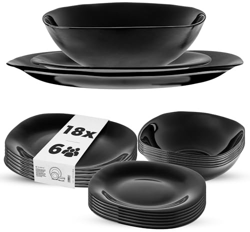 KADAX Set di stoviglie per 6 persone, 18 pezzi, servizio da tavola con piatto fondo, piatto da dessert e piatti piani, stoviglie, set di piatti (nero)