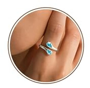 Lunvky Silver Birthstone Rings for Women Non Tarnish 14K Gold Plated Dainty Adjustable Thumb Ring Bling Gemstone Diamond Aquamarine Ring for Teen Girls Eternity Wedding Jewellery Birthday Gifts