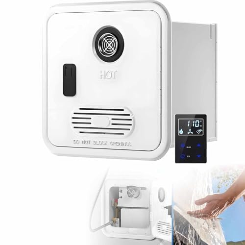Gas varmvattenberedare,snabb varmvattenberedare,koppartank,smart fjärrkontroll,temperaturjusterbar 95-124°F,dubbelt uttag (inomhus/utomhus) snabb varmvattenberedare för husbil 6L