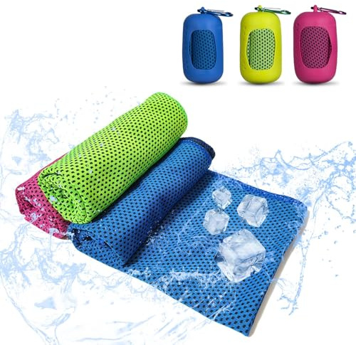 Generiska kylhanddukar, 3 stycken kylhandduk med bärbara silikonskydd, mikrofiberhandduk, kylhanddukar för fitness, yoga, golf, camping, strand, utomhussporter (30 x 90 cm, 3 färger)