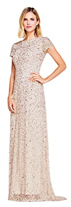 Adrianna Papell Women's Short Sleeve All Over Sequin Gown, Blush, 10