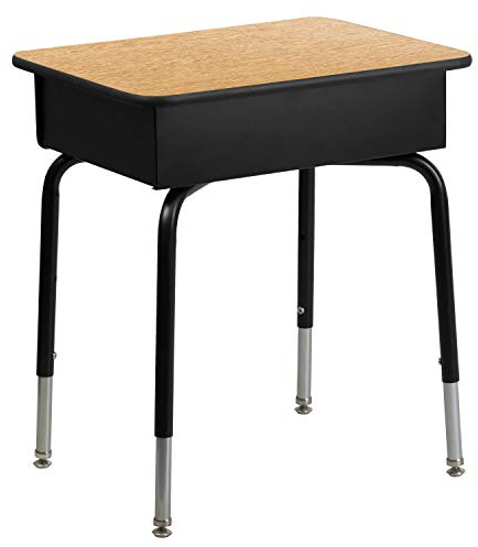 Flash Furniture Billie Open Front Student Desk for Classrooms or Remote Learning, Height Adjustable School Desk with Metal Book Box, Natural/Black