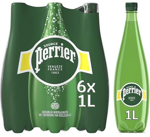 Perrier Agua con Gas 1 L | Agua con gas refrescante en pack botellas ideal para disfrutar de un refresco natural