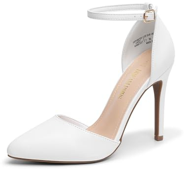 DREAM PAIRS Damen Pumps mit spitzer Zehenpartie Knöchelriemen hoher Absatz Stiletto-Absatz Hochzeitsschuhe Brautschuhe,Size 41,Weiss/Pu,Oppointed_Lacey