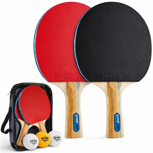 GEWO Rave Speed Tischtennisschläger Set - Kontrollierter Anfänger-Tischtennisschläger mit 3 Bällen - Komplettschläger mit ITTF-Belag, hohe Kontrolle und Geschwindigkeit, konkav, 2mm Dicker Schwamm