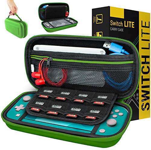 Orzly Tragetasche kompatibel mit Nintendo Switch Lite (2019) – Aufbewahrungstasche - Hartschalen Case/Hülle/Schutzhülle für die Verwendung mit der Nintendo Switch Lite Konsole & Accesoires - Grün